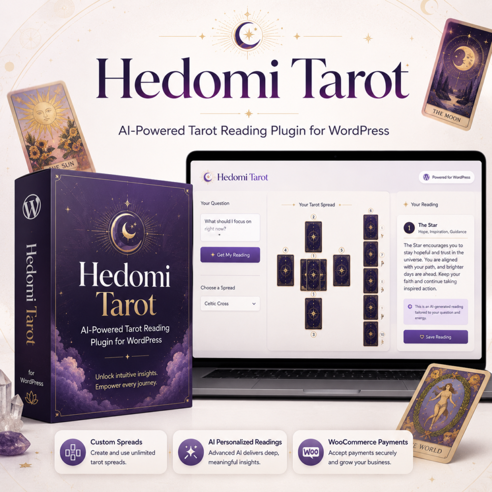 Hedomi Tarot Pro – AI-Powered Tarot Reading & WooCommerce Plugin for WordPress